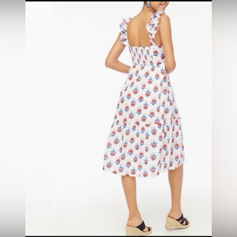 J.Crew Square Neck Midi Dress White Red Blue Floral - Picture 3 of 7